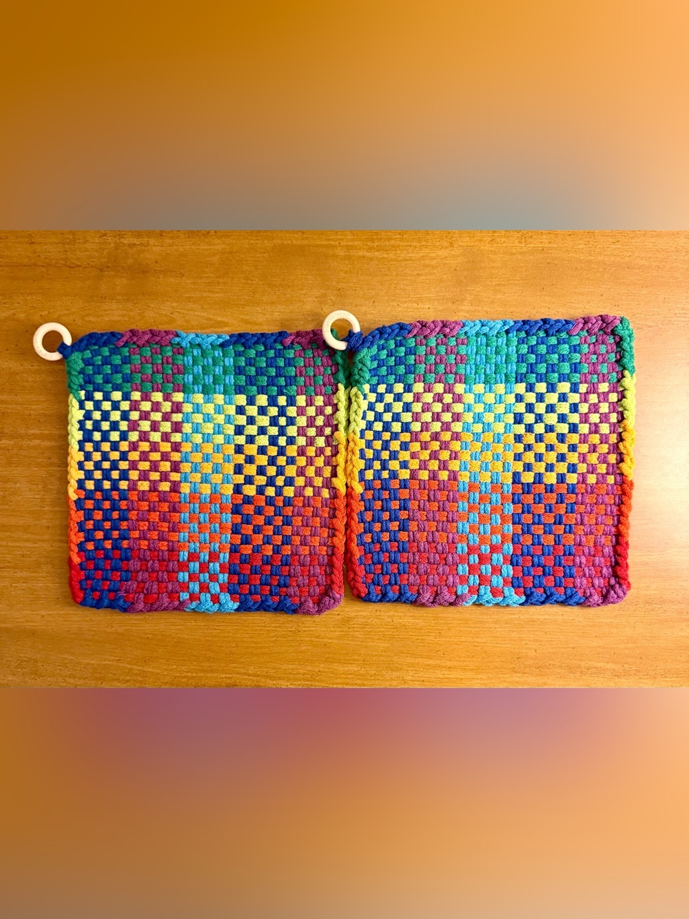 Handwoven Rainbow Cotton Pot Holders